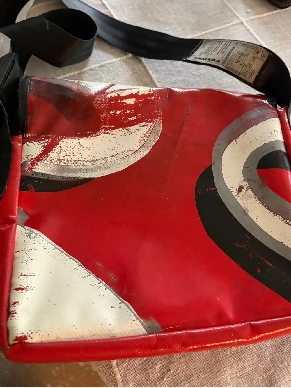 FREITAG Red & White Men's Messenger Bag with Black Accent